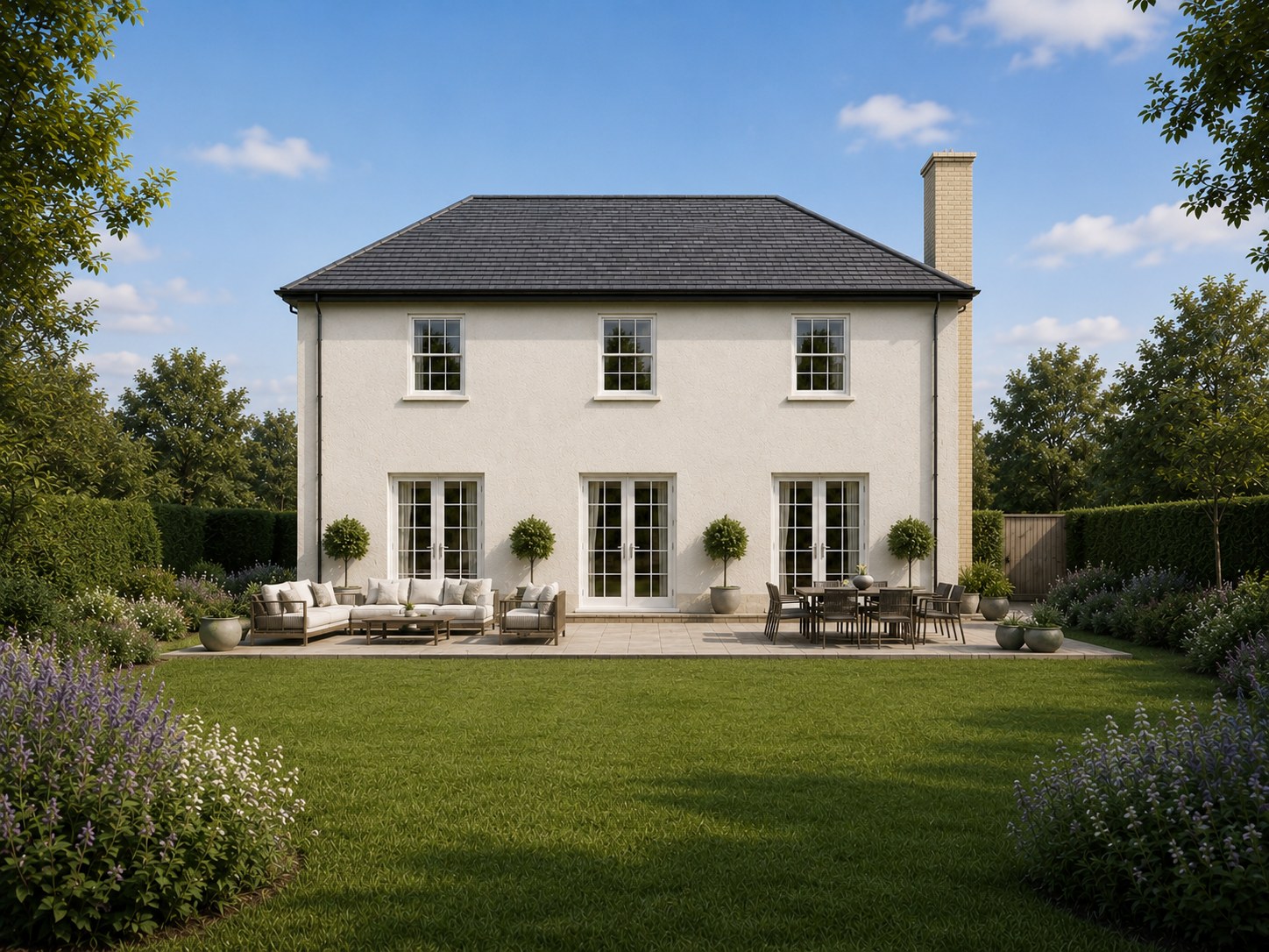 The Orchard, Widford — rear elevation and orchard garden CGI